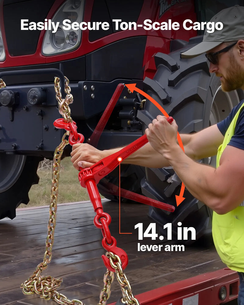 Sprūdrata ķēdes savilcējs, 10 mm × 3 m G80 ķēdes, 4173 kg darba slodze, ķēžu un savilcēju komplekts kravu nostiprināšanai, vilkšanai, kokmateriālu pārvietošanai un celšanai