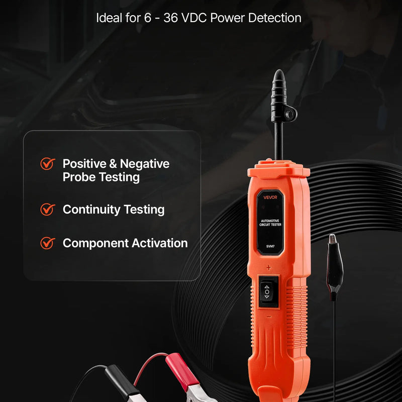 VEVOR automobiļu ķēžu testeris, 6–36 V līdzstrāvas jaudas ķēžu zondes testeris ar apgaismojumu, automobiļu jaudas testera zonde ar 4 m kabeli, ABS korpusa vadu detektors sedaniem, SUV, kemperiem un kravas automobiļiem