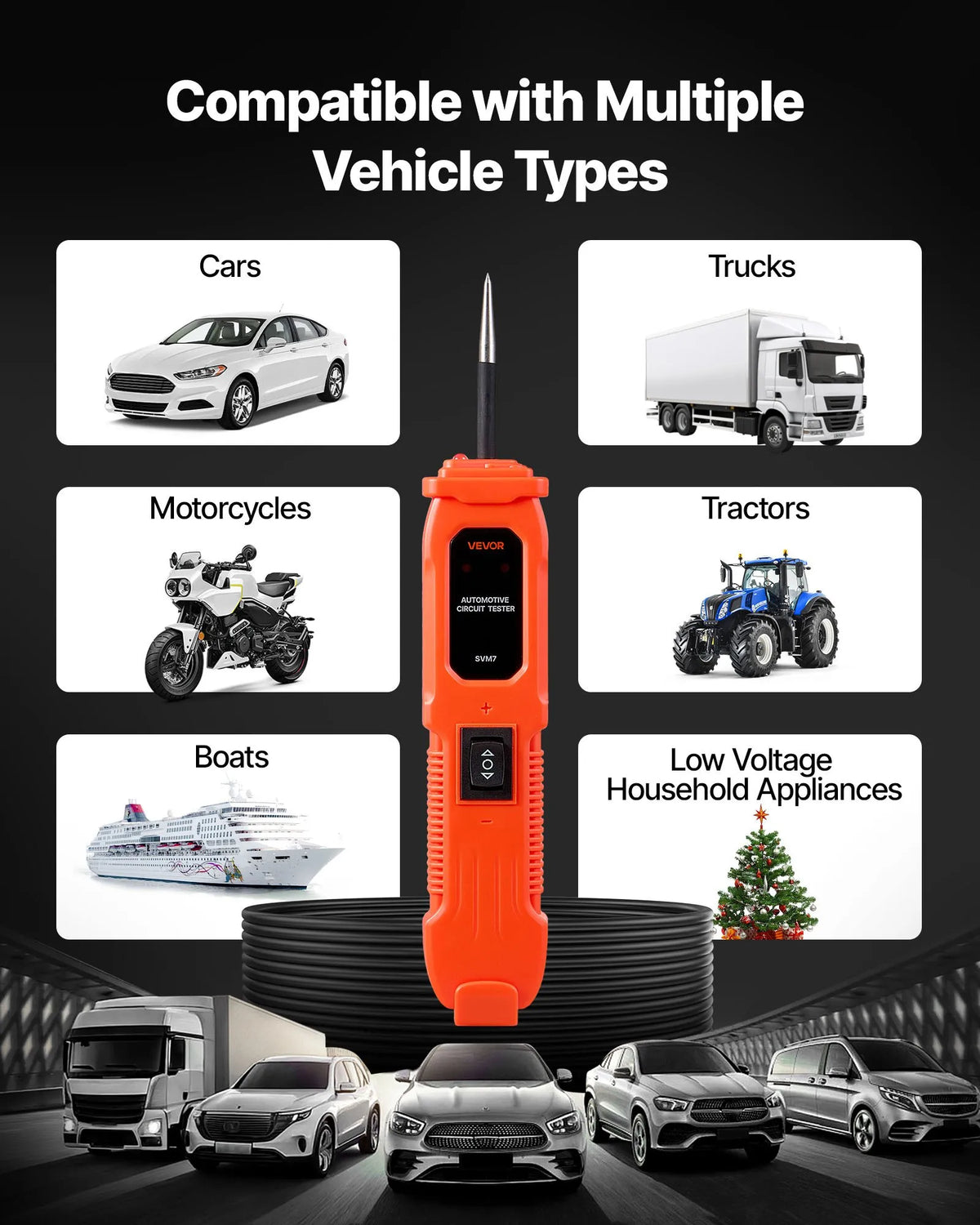 VEVOR automobiļu ķēžu testeris, 6–36 V līdzstrāvas jaudas ķēžu zondes testeris ar apgaismojumu, automobiļu jaudas testera zonde ar 4 m kabeli, ABS korpusa vadu detektors sedaniem, SUV, kemperiem un kravas automobiļiem