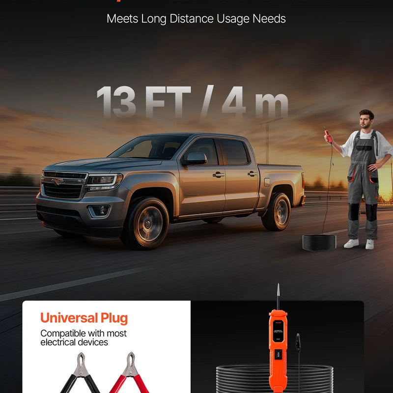 VEVOR automobiļu ķēžu testeris, 6–36 V līdzstrāvas jaudas ķēžu zondes testeris ar apgaismojumu, automobiļu jaudas testera zonde ar 4 m kabeli, ABS korpusa vadu detektors sedaniem, SUV, kemperiem un kravas automobiļiem