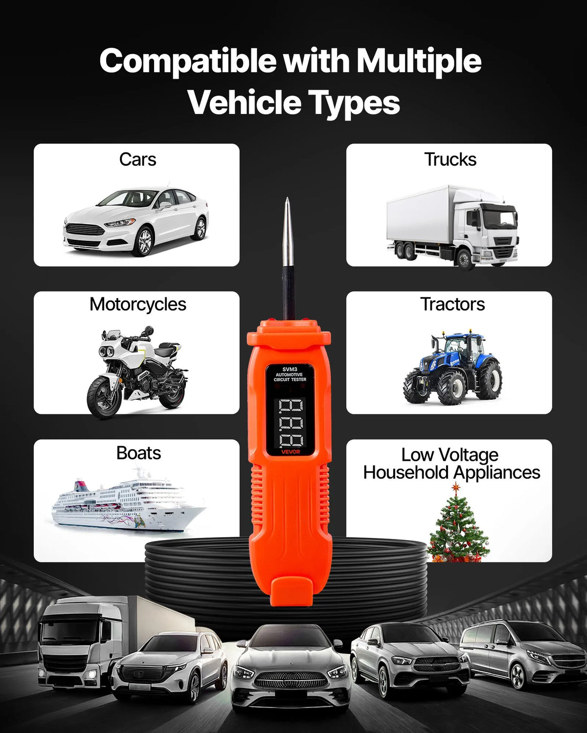VEVOR Automotive Circuit Tester, 3–72 V DC Voltage Circuit Probe with LED Display and Illumination, Car Power Circuit Test Probe with 3.5 m Cable, ABS Housing Electrical Detector