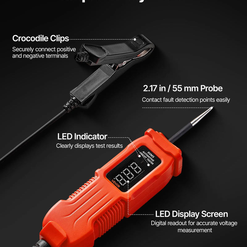 VEVOR automobiļu ķēžu testers, 3–72 V DC sprieguma ķēžu zonde ar LED ekrānu un apgaismojumu, automobiļu barošanas ķēžu pārbaudes zonde ar 3,5 m kabeli, ABS korpusa elektriskais detektors.