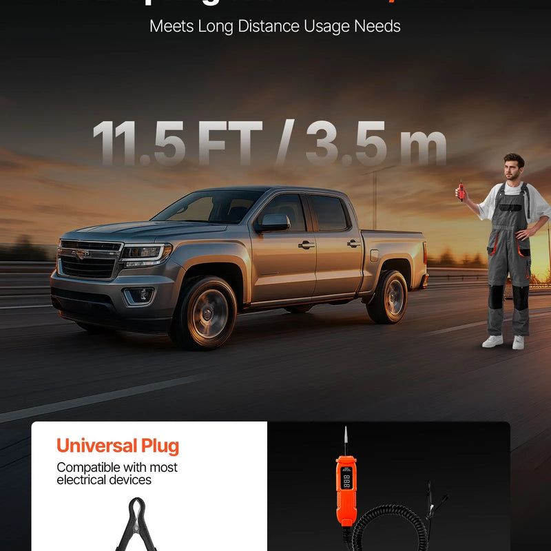 VEVOR automobiļu ķēžu testers, 3–72 V DC sprieguma ķēžu zonde ar LED ekrānu un apgaismojumu, automobiļu barošanas ķēžu pārbaudes zonde ar 3,5 m kabeli, ABS korpusa elektriskais detektors.