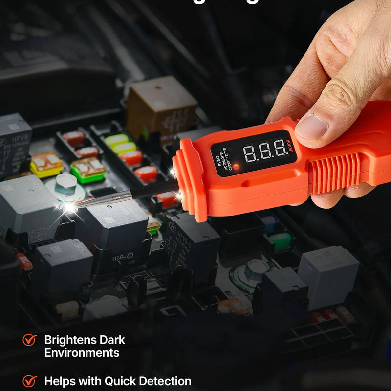 VEVOR automobiļu ķēžu testers, 3–72 V DC sprieguma ķēžu zonde ar LED ekrānu un apgaismojumu, automobiļu barošanas ķēžu pārbaudes zonde ar 3,5 m kabeli, ABS korpusa elektriskais detektors.