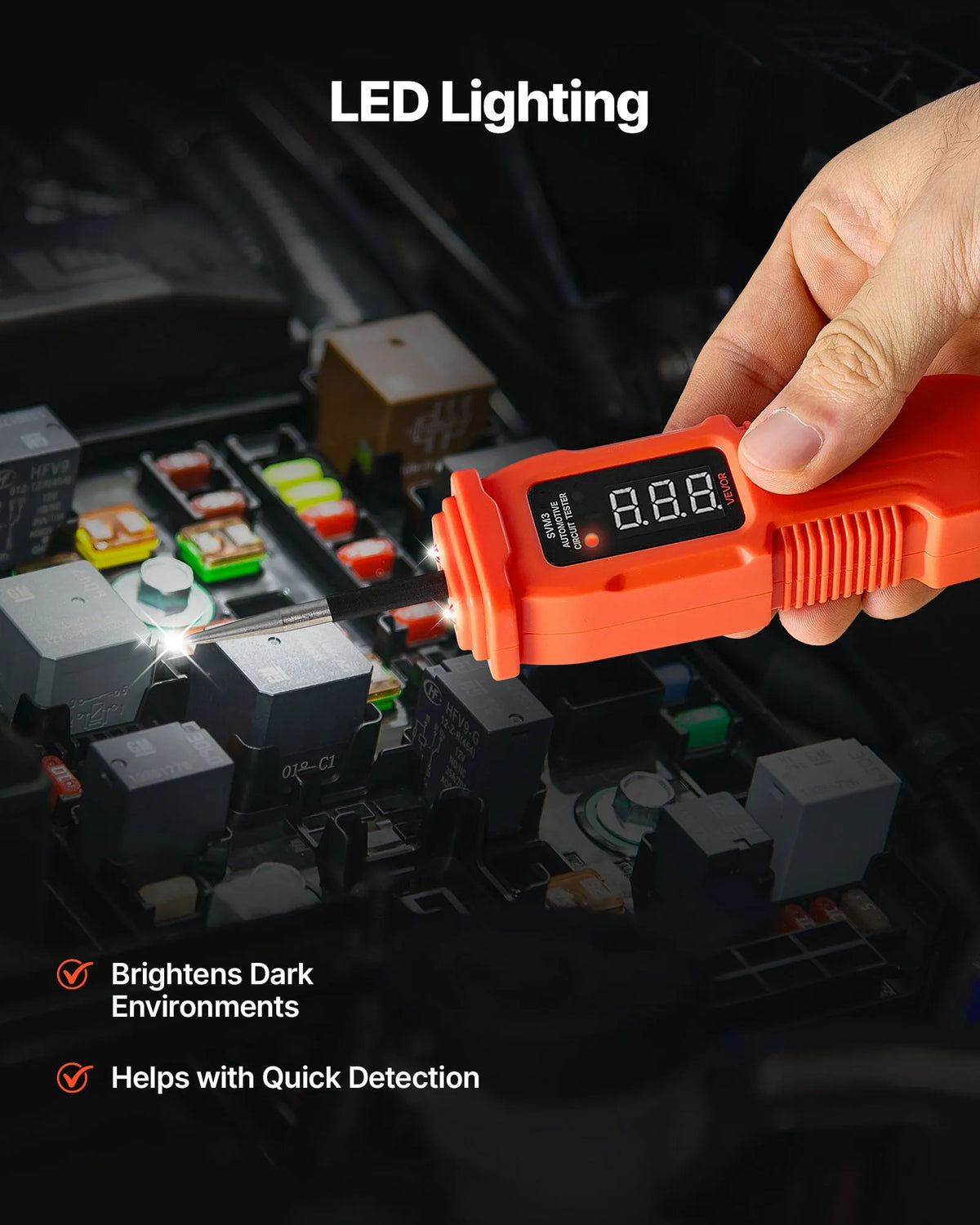 VEVOR Automotive Circuit Tester, 3–72 V DC Voltage Circuit Probe with LED Display and Illumination, Car Power Circuit Test Probe with 3.5 m Cable, ABS Housing Electrical Detector