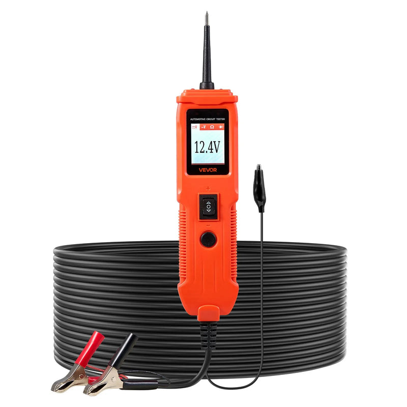 VEVOR automobiļu ķēžu testeris, 8–35 V līdzstrāvas jaudas ķēžu zondes testeris ar TFT krāsu displeju un apgaismojumu, automobiļu elektrības testa zonde ar 4 m kabeli, ABS korpusa elektrisko ķēžu detektors un bojājumu meklētājs