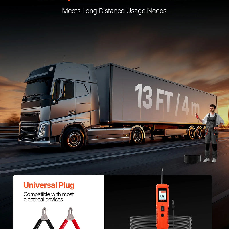 VEVOR automobiļu ķēžu testeris, 8–35 V līdzstrāvas jaudas ķēžu zondes testeris ar TFT krāsu displeju un apgaismojumu, automobiļu elektrības testa zonde ar 4 m kabeli, ABS korpusa elektrisko ķēžu detektors un bojājumu meklētājs