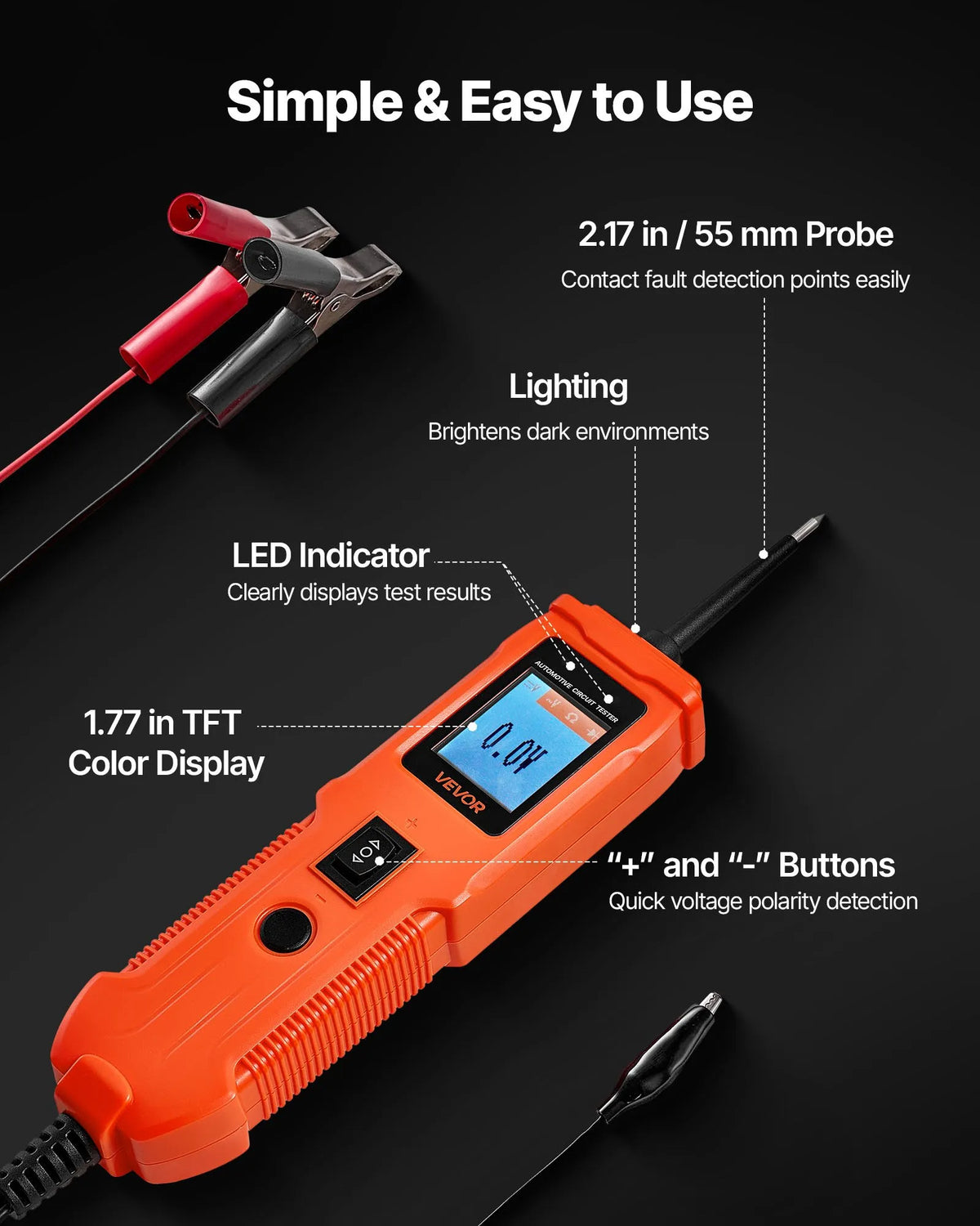 VEVOR Automotive Circuit Tester, 8–35 V DC Power Circuit Probe Tester with TFT Colour Display and Illumination, Car Electrical Test Probe with 4 m Cable, ABS Housing Electrical Circuit Detector and Fault Finder