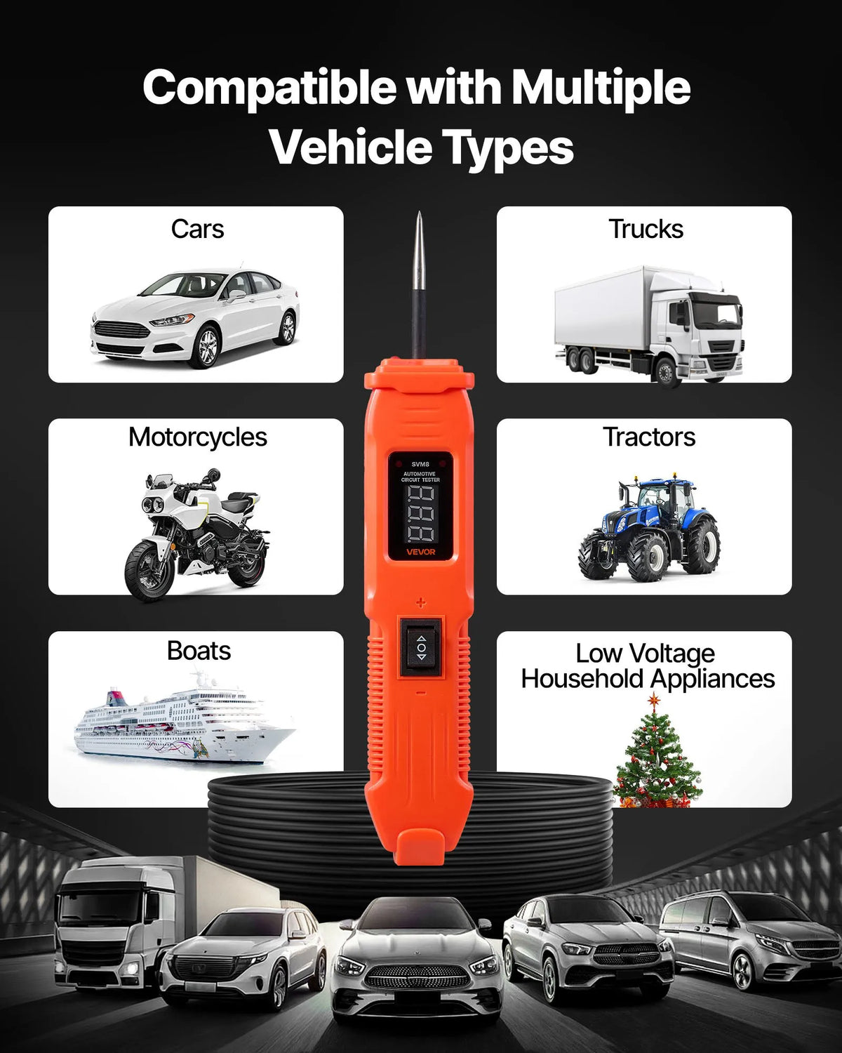 VEVOR automobiļu ķēžu testeris, 6–36 V līdzstrāvas jaudas ķēžu zondes testeris ar LED ekrānu un apgaismojumu, automobiļu jaudas testa zonde ar 4 m kabeli, ABS korpusa elektrisko ķēžu detektors un bojājumu meklētājs