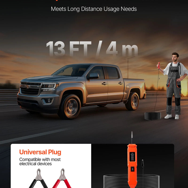 VEVOR automobiļu ķēžu testeris, 6–36 V līdzstrāvas jaudas ķēžu zondes testeris ar LED ekrānu un apgaismojumu, automobiļu jaudas testa zonde ar 4 m kabeli, ABS korpusa elektrisko ķēžu detektors un bojājumu meklētājs