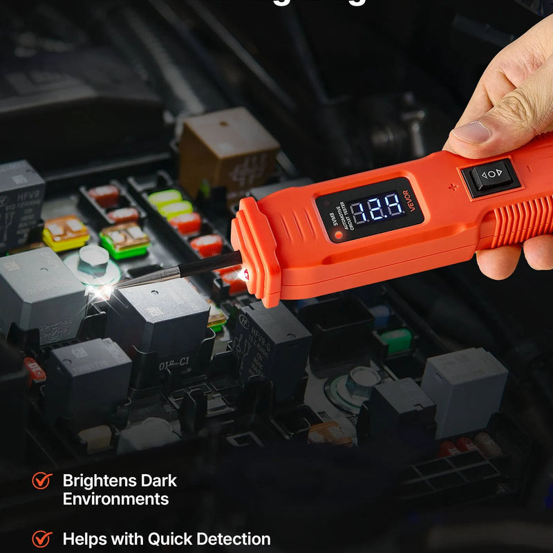 VEVOR automobiļu ķēžu testeris, 6–36 V līdzstrāvas jaudas ķēžu zondes testeris ar LED ekrānu un apgaismojumu, automobiļu jaudas testa zonde ar 4 m kabeli, ABS korpusa elektrisko ķēžu detektors un bojājumu meklētājs
