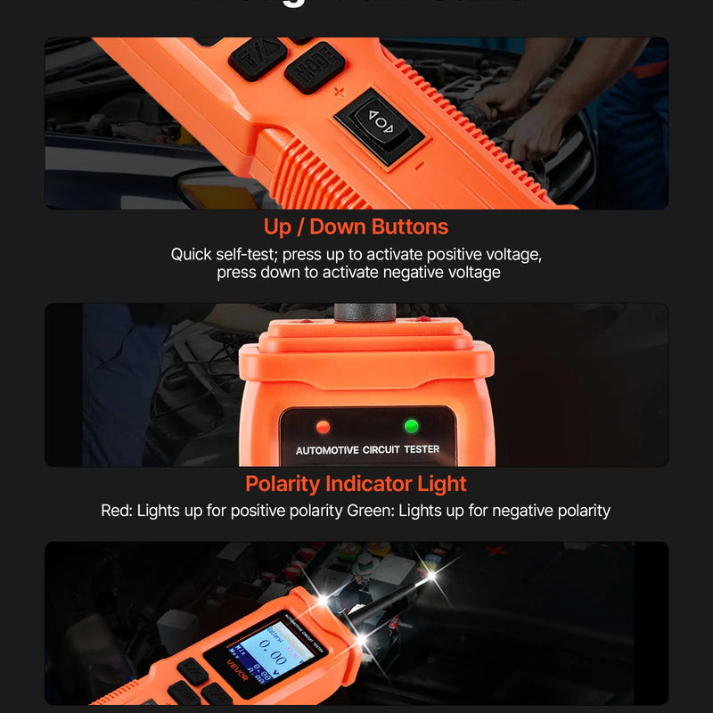 VEVOR automobiļu ķēžu testeris, 8–35 V līdzstrāvas jaudas ķēžu zondes testeris ar TFT krāsu displeju un apgaismojumu, automobiļu jaudas testera zonde ar 6 m kabeli, 2-in-1 elektrisko ķēžu detektors un bojājumu meklētājs
