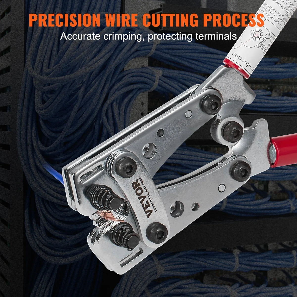 VEVOR Battery Cable Lug Crimping Tool 10–50 mm², with Cable Cutter, 48 Copper Ring Terminals, 6 Crimping Die Sets and 100 Heat Shrink Tubes, for Heavy-Duty Wire Lugs