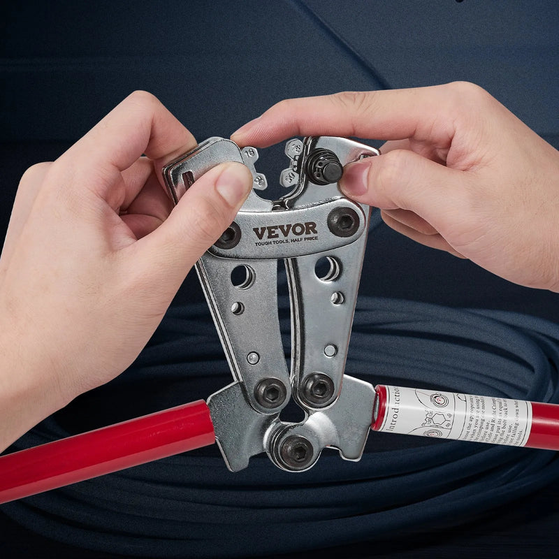 Bateriju kabeļu presēšanas instruments 10–1/0 AWG, ar kabeļu griezni, 95 vara uzgaļiem, 6 izmēru spiedformas un 100 termo saraušanās caurulītes, smagslodzes kabeļu galiem