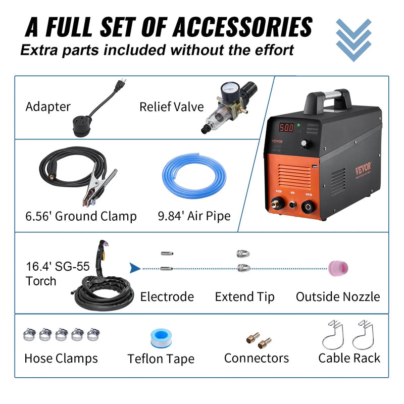 VEVOR Plazmas griezējs, 50A, gaisa griešanas iekārta ar plazmas lāpu, 110V/220V divu spriegumu AC IGBT inverter, metāla griešanas iekārta līdz 12,7 mm tīrai alumīnija un nerūsējošā tērauda griešanai, melna