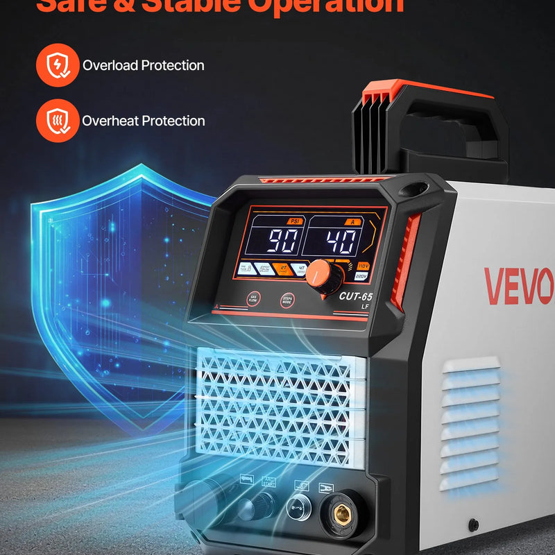 Plazmas griezējs 65 A ar bezkontakta pilotloku, ne-augstfrekvences plazmas griešanas iekārta ar 2T/4T funkciju un regulējamu PT laiku, digitālo displeju un IGBT invertoru, piemērota mājas remontiem un darbnīcām