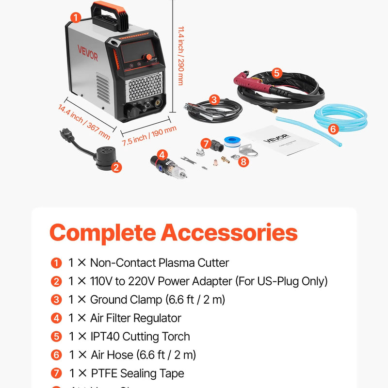 Plazmas griezējs 65 A ar bezkontakta pilotloku, ne-augstfrekvences plazmas griešanas iekārta ar 2T/4T funkciju un regulējamu PT laiku, digitālo displeju un IGBT invertoru, piemērota mājas remontiem un darbnīcām