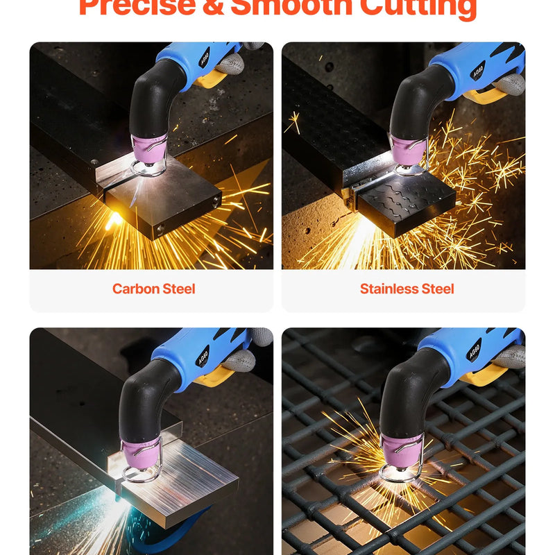 Plazmas griezējs 65 A ar bezkontakta pilotloku, 220 V digitālo displeju un IGBT invertoru, aprīkots ar 2T/4T funkciju un regulējamu PA/PT laiku, piemērots mājas remontiem un darbnīcām