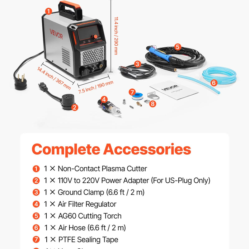 Plazmas griezējs 65 A ar bezkontakta pilotloku, 220 V digitālo displeju un IGBT invertoru, aprīkots ar 2T/4T funkciju un regulējamu PA/PT laiku, piemērots mājas remontiem un darbnīcām