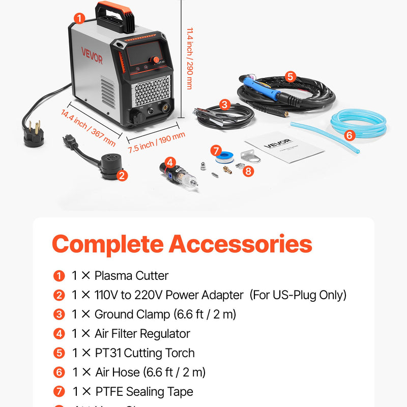 Plazmas griezējs 50 A ar 220 V digitālo displeju un IGBT invertoru, aprīkots ar 2T/4T funkciju un regulējamu PA/PT laiku, piemērots mājas remontiem un darbnīcām