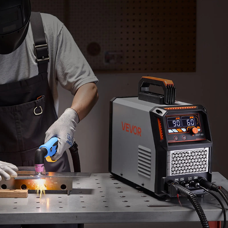 VEVOR plazmas griezējs, 60 A bezkontakta pilotloka plazmas griešanas iekārta ar digitālo displeju un IGBT invertoru, 2T/4T funkcija un regulējams PA/PT laiks, paredzēta rūpnieciskai lietošanai (400 V trīsfāžu barošana)
