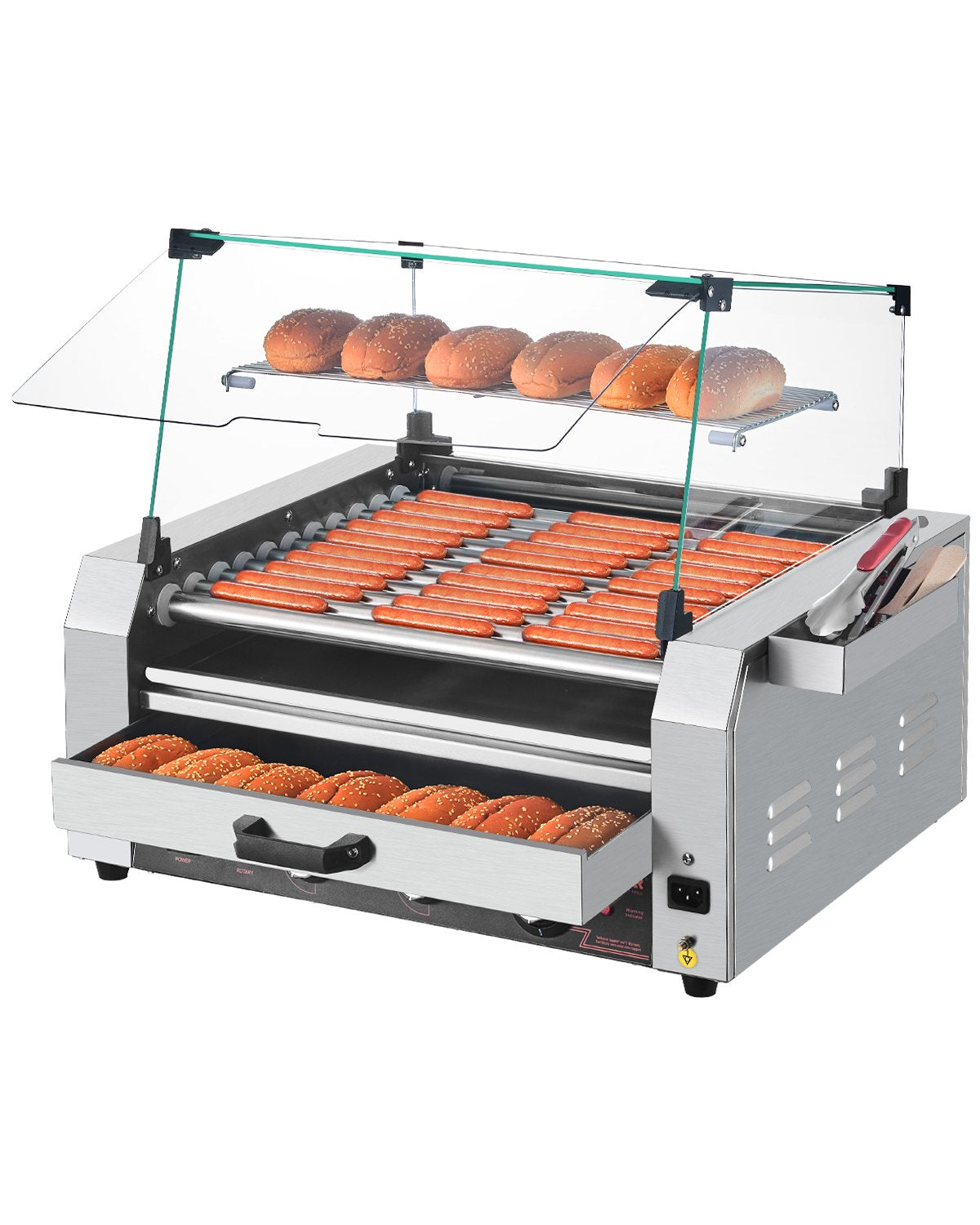 VEVOR elektriline hotdogigrill 11 rulli ja kuklisoojendajaga, 2400 W