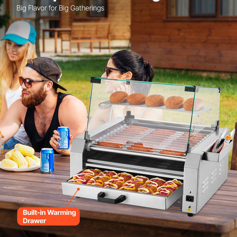 Elektriskais hotdogu grils ar 11 rullīšiem un maizīšu sildītāju, 2400 W