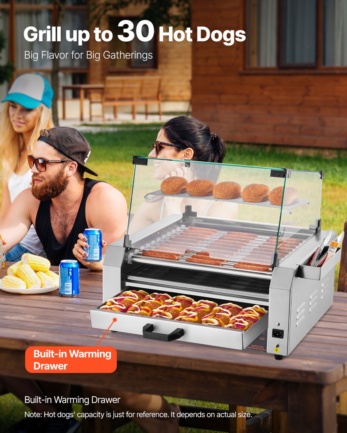 VEVOR elektriline hotdogigrill 11 rulli ja kuklisoojendajaga, 2400 W