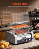 Elektriskais hotdogu grils ar 11 rullīšiem un maizīšu sildītāju, 2400 W