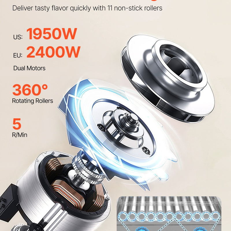 Elektriskais hotdogu grils ar 11 rullīšiem un maizīšu sildītāju, 2400 W