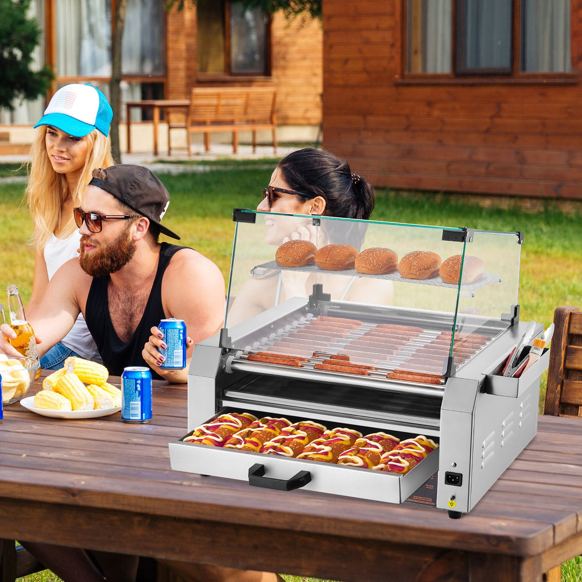 VEVOR elektriline hotdogigrill 11 rulli ja kuklisoojendajaga, 2400 W