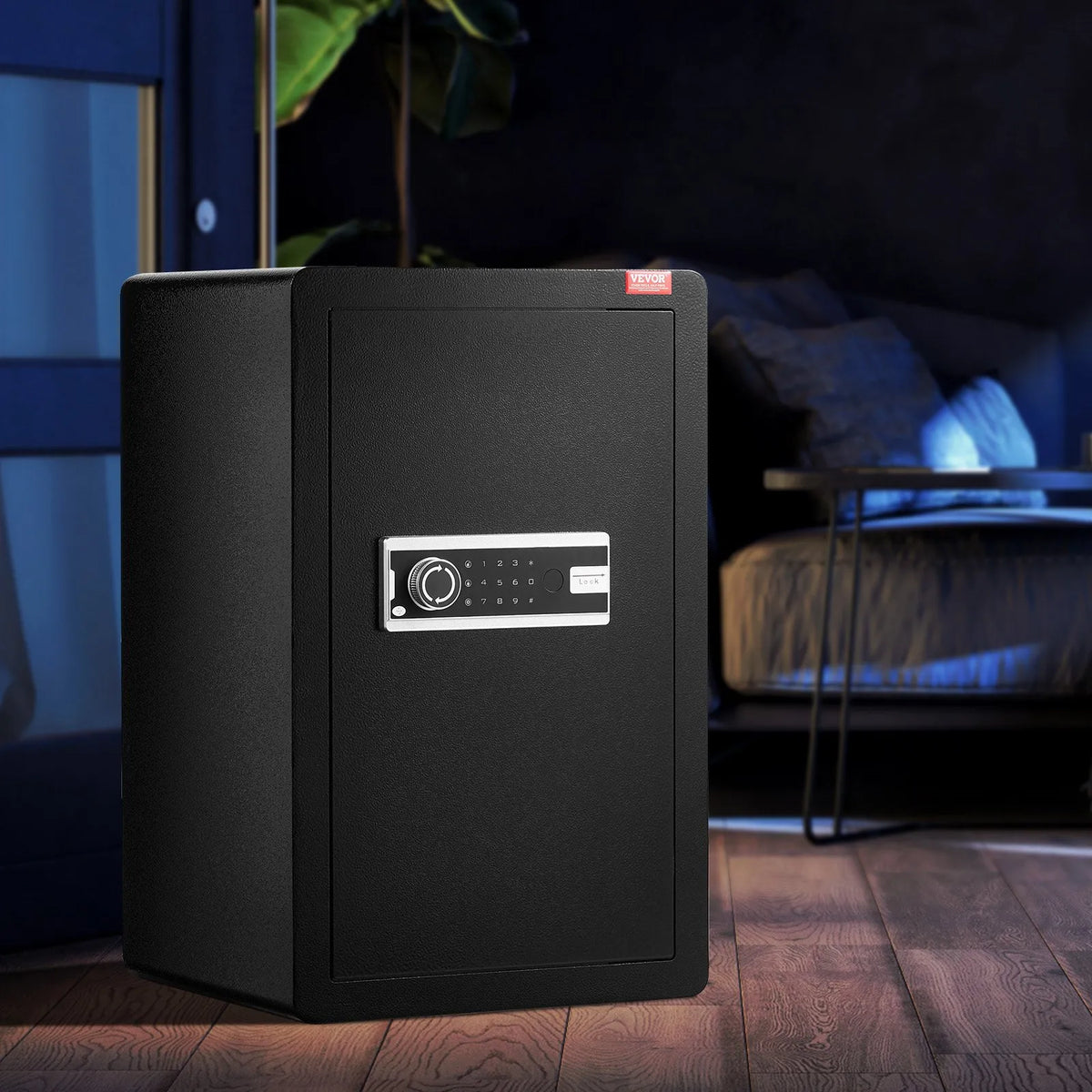 VEVOR Single Door 99 L Safe with Key and Password Lock, Fireproof Bag, Key Holder, LED Light and 2 Shelves for Cash, Documents, Jewellery and Valuables, Black