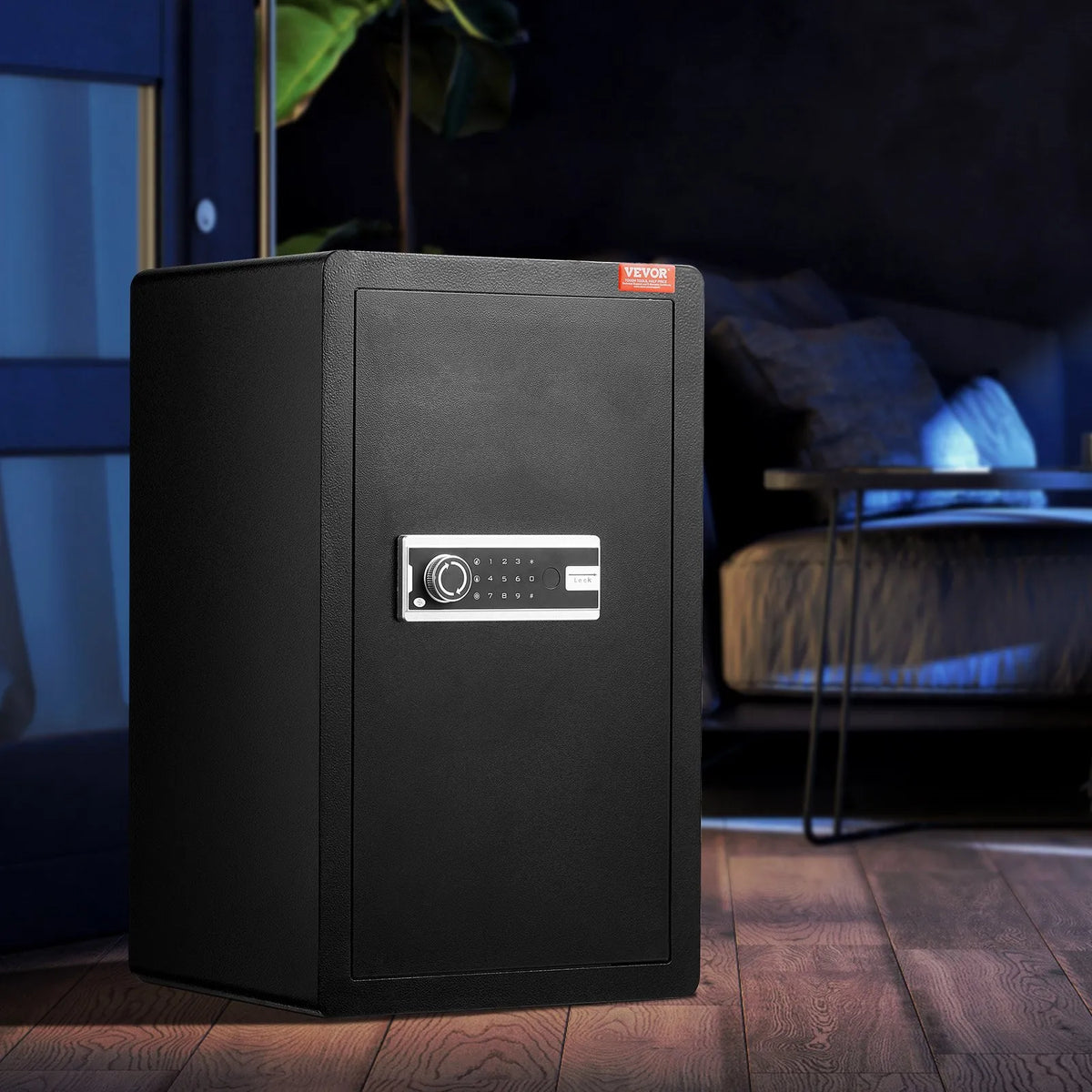 VEVOR Single Door 113 L Safe with Key and Password Lock, Security Safe with Fireproof Bag, Key Holder, LED Lighting, 2 Shelves and 1 Money Compartment for Documents, Jewellery and Valuables, Black