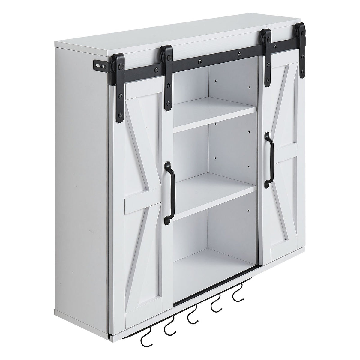 VEVOR Bathroom Wall Cabinet with 2 Doors and Adjustable Shelf, Hanging Cabinet Above Toilet with Open Compartment, Towel Rack and Hooks, Suitable for Bathroom, Laundry or Kitchen, White