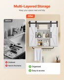 VEVOR vannas istabas sienas skapis ar 2 durvīm un regulējamu plauktu, piekaramais skapītis virs tualetes ar atvērtu nodalījumu, dvieļu turētāju un āķiem, piemērots vannas istabai, veļas vai virtuves telpai, balts