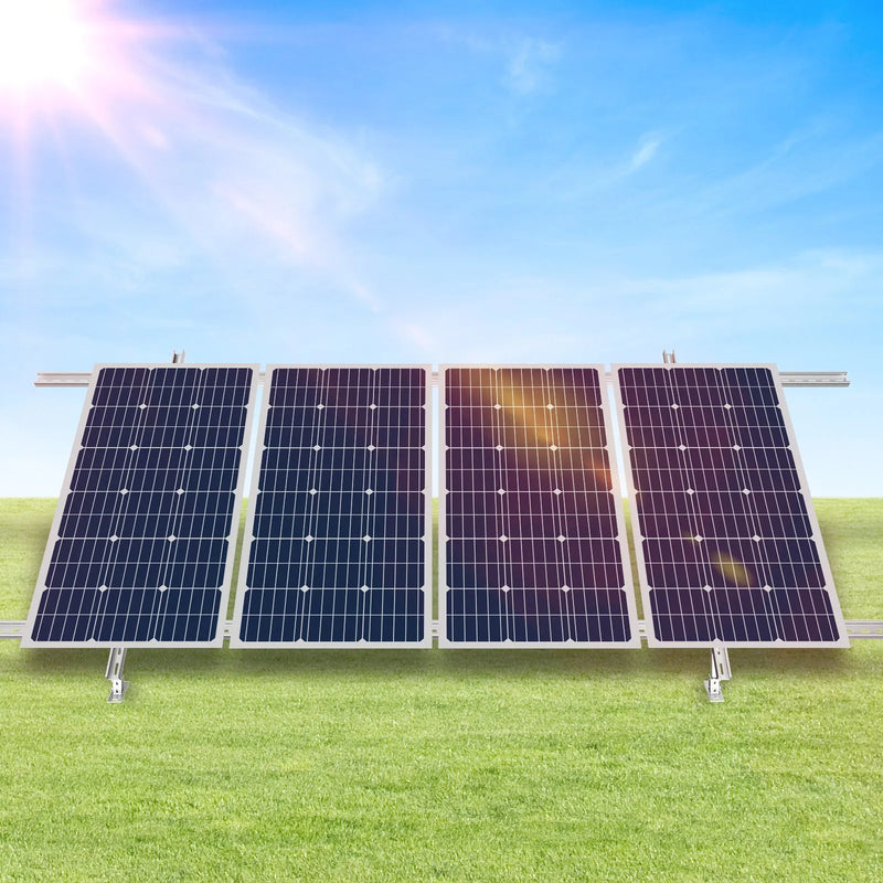 VEVOR saules paneļu montāžas kronšteini, regulējami 30°–60°, daudzdaļīgi kronšteini 1–4 saules paneļu uzstādīšanai, oglekļa tērauda zemes stiprinājuma saules paneļu statīvs saimniecībām, kemperiem, laivām un autonomām sistēmām