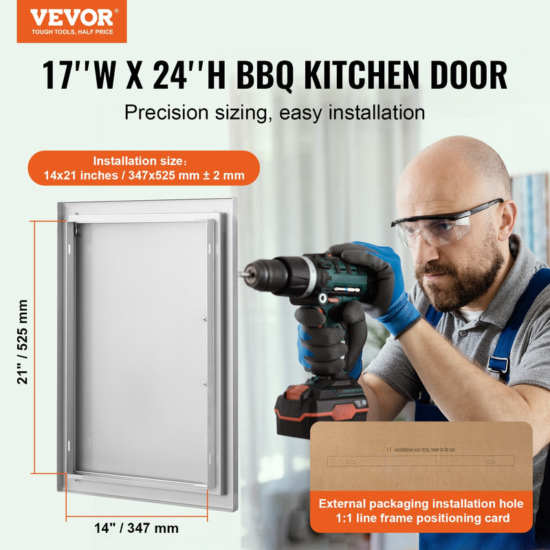 VEVOR BBQ piekļuves durvis 432x610 mm, nerūsējošā tērauda, sienas vertikālās durvis ar rokturi