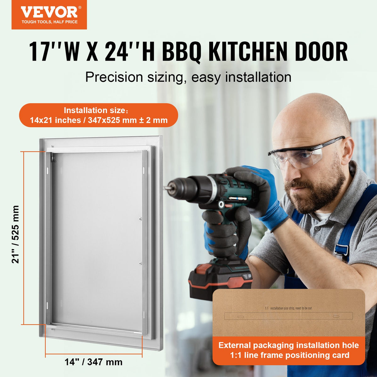 VEVOR BBQ Access Door 432x610 mm, Stainless Steel, Vertical Wall Door with Handle