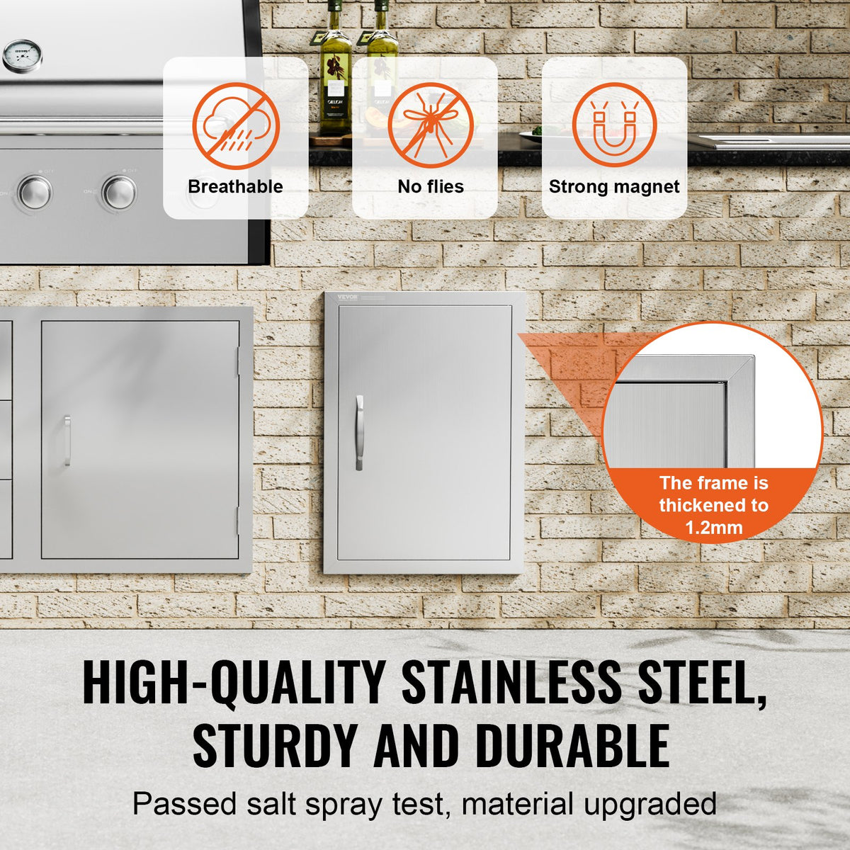 VEVOR BBQ Access Door 432x610 mm, Stainless Steel, Vertical Wall Door with Handle
