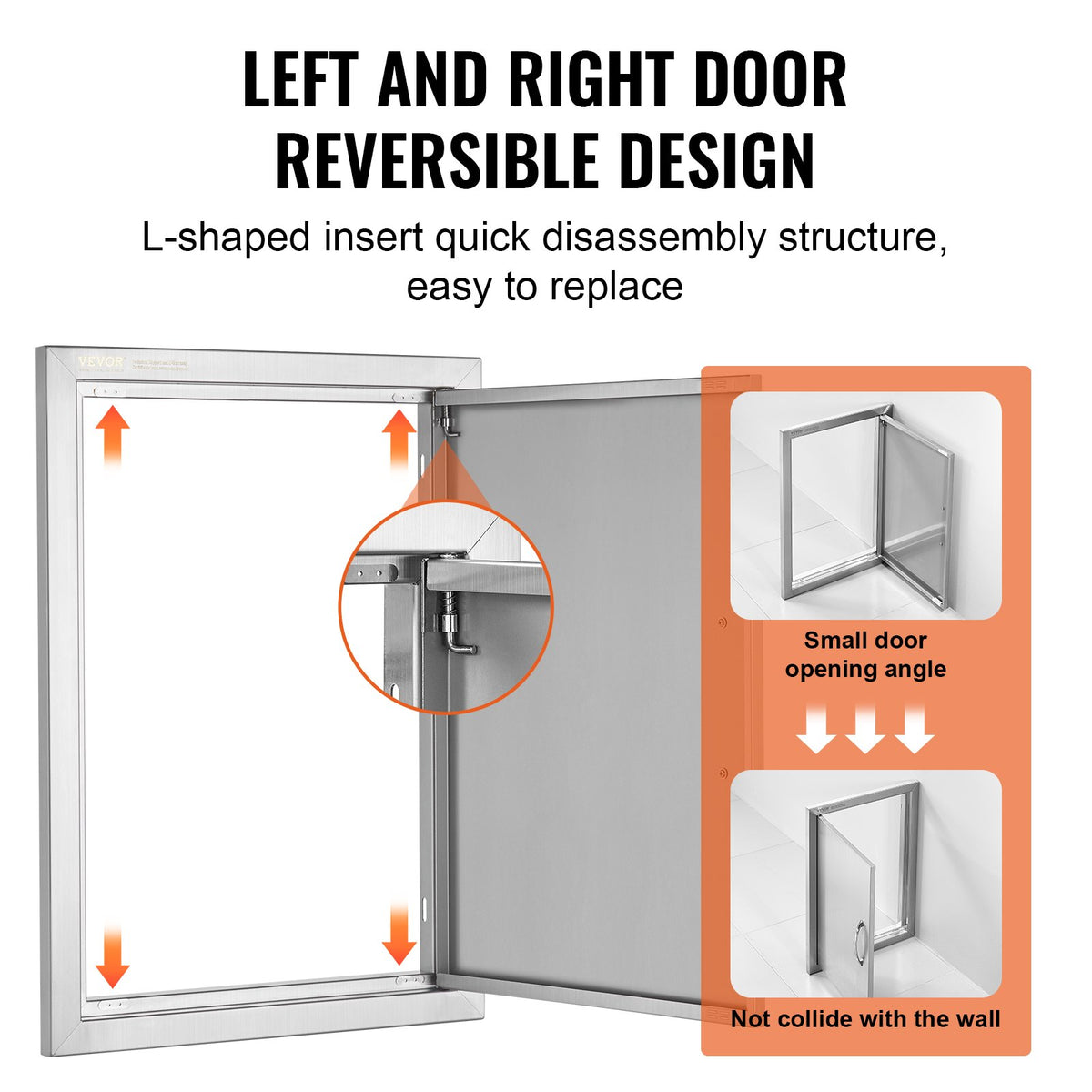 VEVOR BBQ Access Door 432x610 mm, Stainless Steel, Vertical Wall Door with Handle