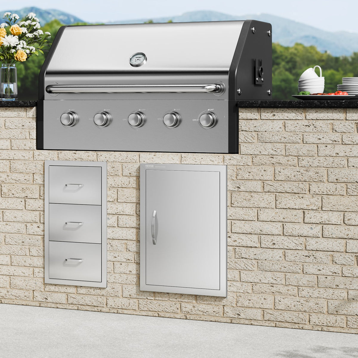VEVOR BBQ Access Door 432x610 mm, Stainless Steel, Vertical Wall Door with Handle