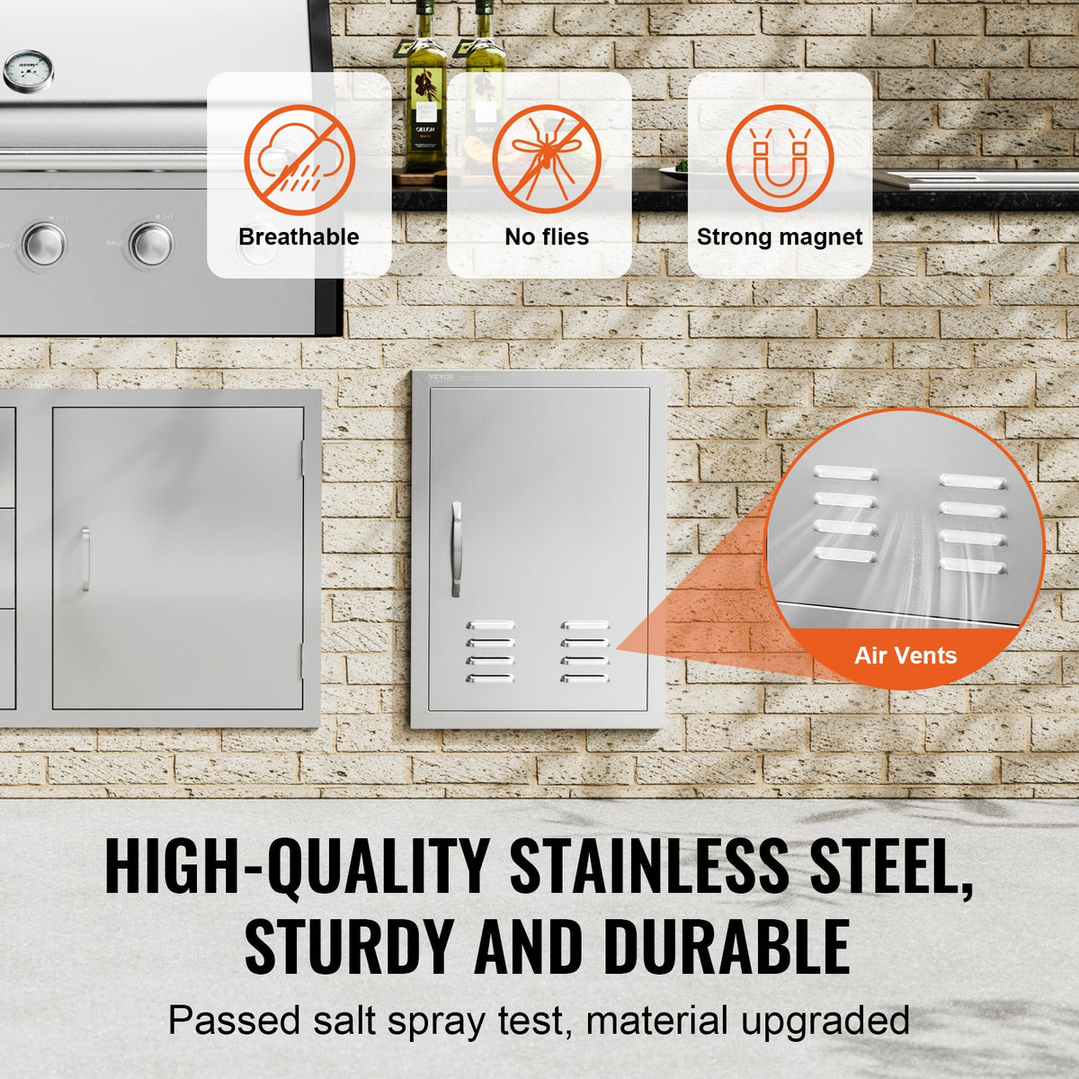 VEVOR BBQ Access Door, 610 x 431 mm, Stainless Steel, with Handle and Vents, Suitable for Outdoor Kitchen