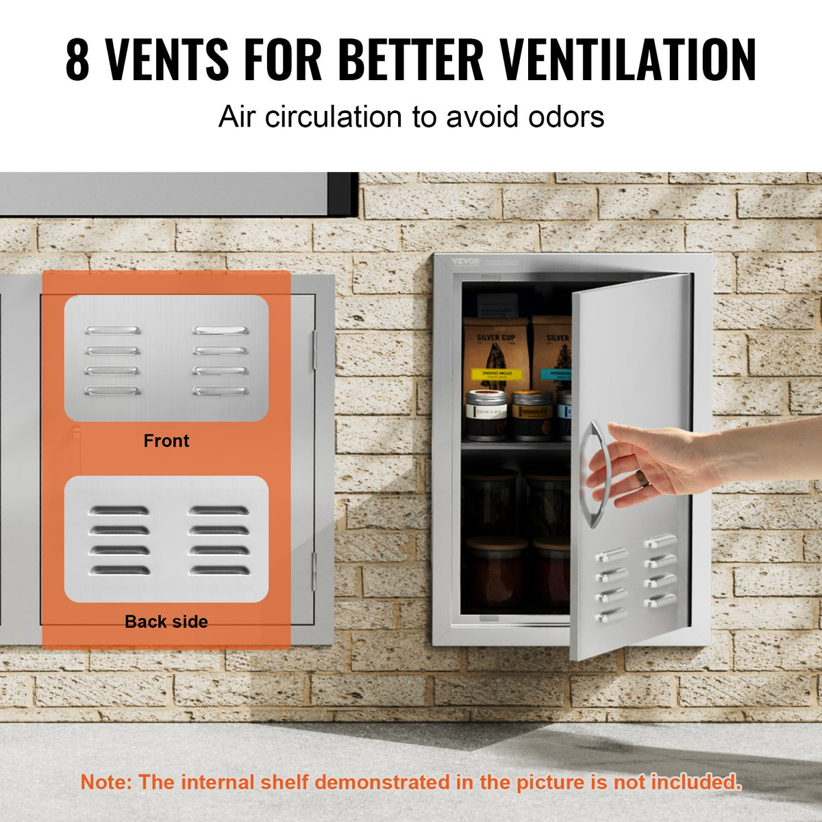 VEVOR BBQ Access Door, 610 x 431 mm, Stainless Steel, with Handle and Vents, Suitable for Outdoor Kitchen
