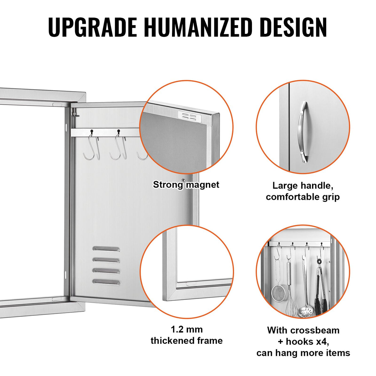 VEVOR BBQ Access Door, 610 x 431 mm, Stainless Steel, with Handle and Vents, Suitable for Outdoor Kitchen