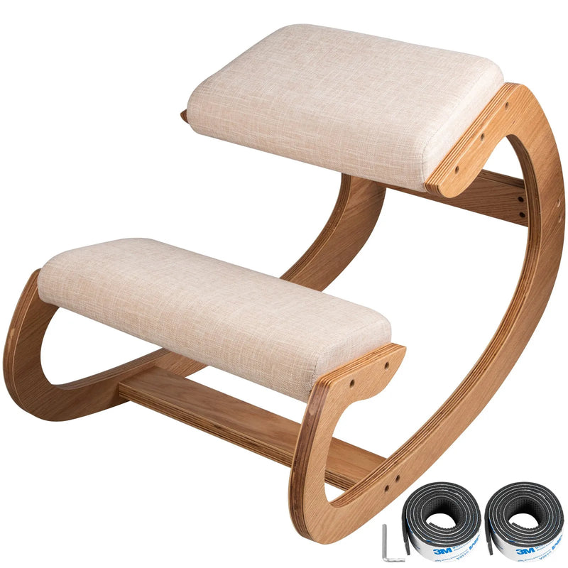 VEVOR ergonomisks ceļu balsta krēsls, 99,8 kg, darba krēsls pareizai stājai ar gurnu spilvenu, balta ozola apdare