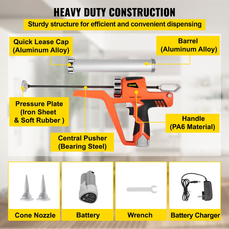 VEVOR elektriskā hermētiķa līmes pistole ar maksimālo grūdiena spēku 3800 N, piemērota 300 ml/600 ml kātridžiem