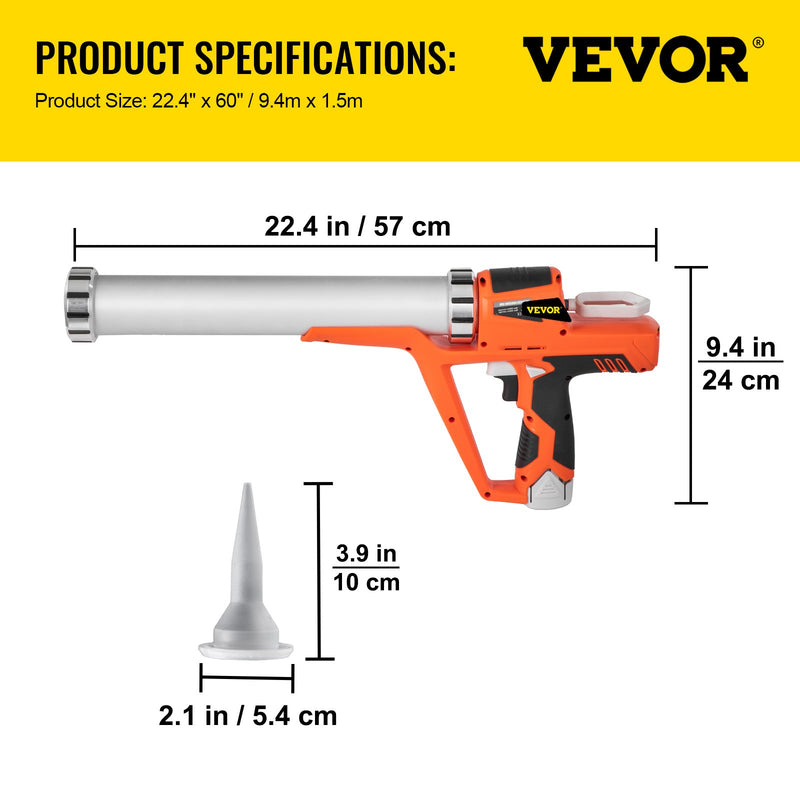 VEVOR elektriskā hermētiķa līmes pistole ar maksimālo grūdiena spēku 3800 N, piemērota 300 ml/600 ml kātridžiem