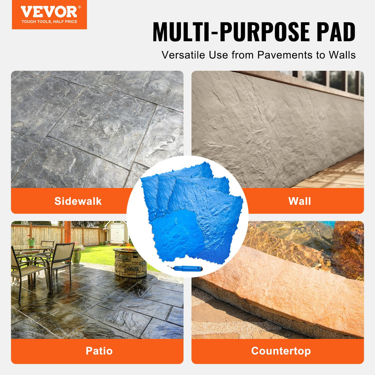 VEVOR 4 pcs 50 x 50 cm Textured Polyurethane Stencils for Concrete Pattern Making