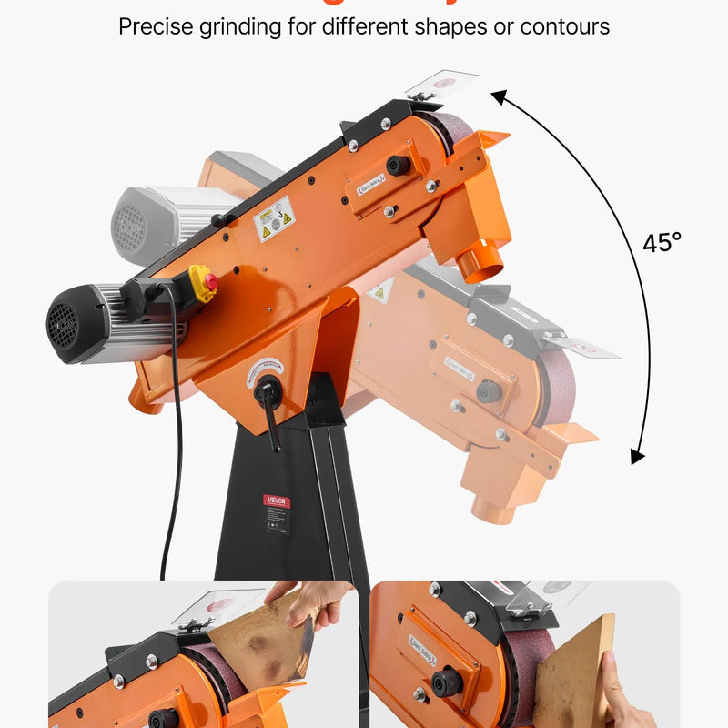 VEVOR lentes slīpmašīna 76 × 2007 mm, 2100 W, 900 apgr./min, industriāla slīpēšanas un pulēšanas iekārta ar 0°–45° regulējamu leņķi un putekļu nosūces pieslēgumu kokapstrādei un metālapstrādei