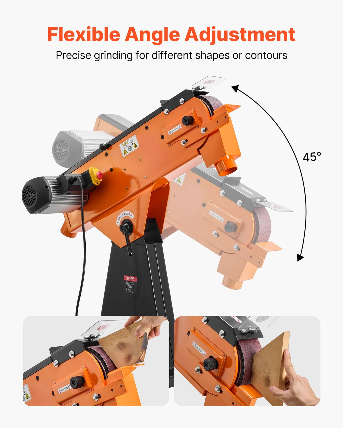 VEVOR Belt Sander 76 × 2007 mm, 2100 W, 900 RPM, Industrial Grinding and Polishing Machine with 0°–45° Adjustable Angle and Dust Extraction Port for Woodworking and Metalworking
